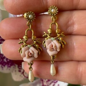 COPY - Vintage 1928 Rose Porcelain/ Pearl Earrings